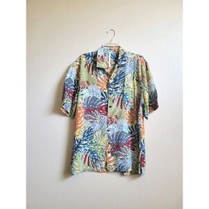Axis Men's 100% Silk Shirt Collared Button Front Short Sleeve Colorful Sz L